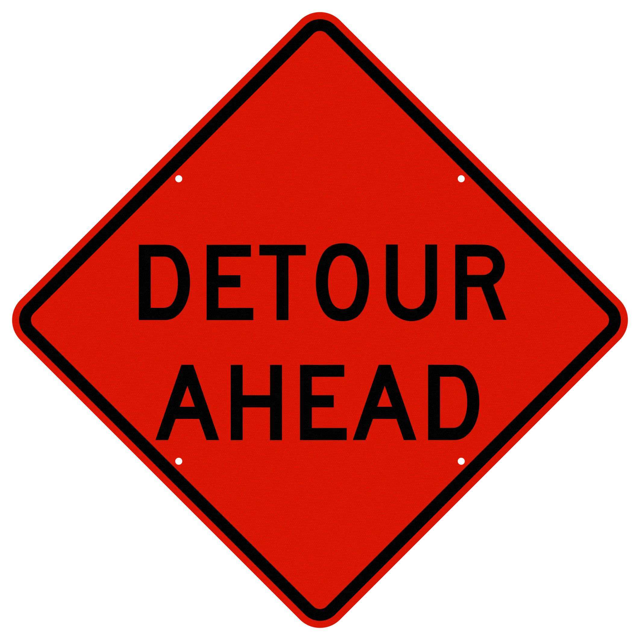 Straight view of a MUTCD W20-2 Detour Ahead orange rectangle construction sign with black text and border