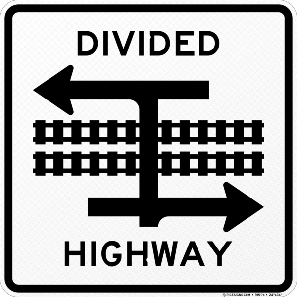 Divided Highway Train Crossing T-intersection Sign