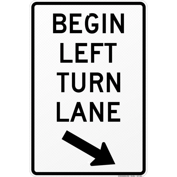 Begin Left Turn Lane With Arrow Sign