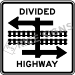 Divided Highway Train Crossing Sign