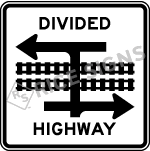 Divided Highway Train Crossing T-intersection Sign