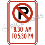 No Parking Time Range Symbol Sign