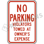 No Parking Violators Towed At Owners Expense Signs
