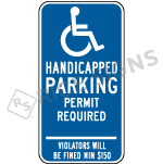 Connecticut Handicapped Parking Permit Required Violators Will Be Fined Sign