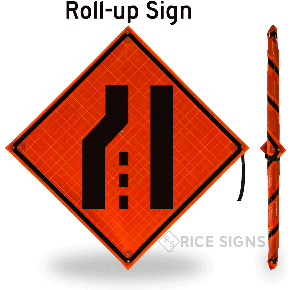 Left Lane Ends (symbol) Roll-up Sign