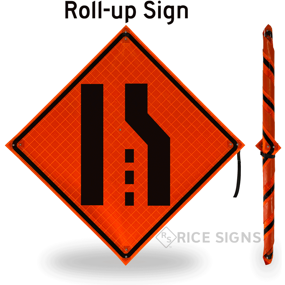Right Lane Ends (symbol) Roll-up Sign
