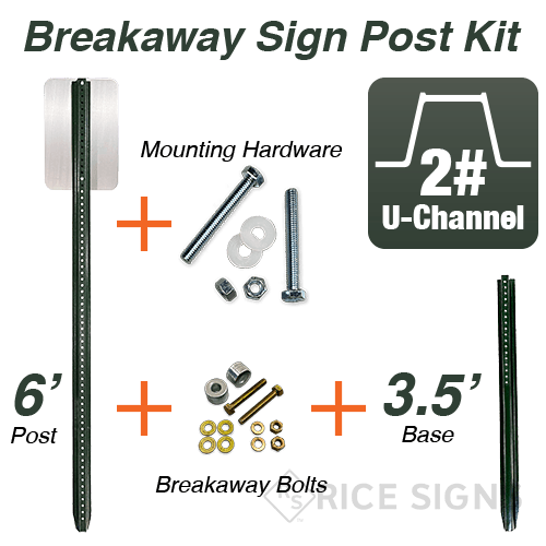6 Ft Breakaway Post Kit - 2# Green U-Channel