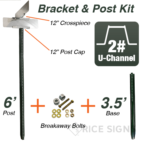 6 Ft Breakaway Post Kit with Street Name Brackets - 2# Green U-Channel