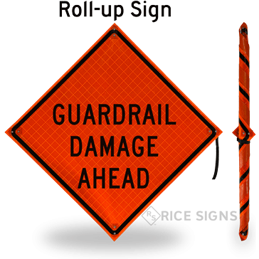 Guardrail Damage Ahead Roll-Up Signs