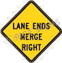 Lane Ends Merge Right Signs