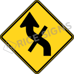Left Reverse Curve With Side Road Style E Sign