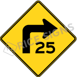 Turn Right With Speed Limit Sign