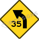 Curve Left With Speed Limit Sign