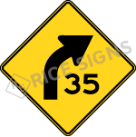 Curve Right With Speed Limit Sign