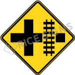 Cross Road With Railroad Tracks Right Sign