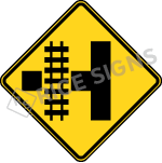Left Side Road With Railroad Tracks Sign