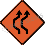 Double Reverse Curve Left Two Lanes Sign