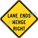 Lane Ends Merge Right Sign